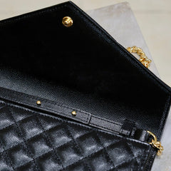 ENVELOPE CHAIN BAG 22 IN BLACK LAMBSKIN GOLD HARDWARE