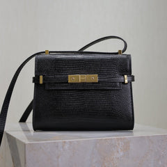 YSL 25S MINI MANHATTAN 19 IN BLACK SHINY CROCODILE CALFSKIN GOLD HARDWRE