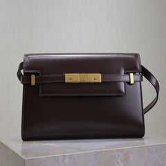 YSL 25S MANHATTAN SMALL 24 IN ROUGE CABERNET CALFSKIN GOLD HARDWARE