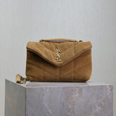 YSL 25S LOULOU PUFFER MINI 23 IN TAN BROWN SUEDE GOLD HARDWARE