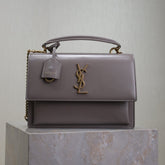 YSL 25S SUNSET MM 25 IN GRAYISH PURPLE CALFSKIN GOLD HARDWARE