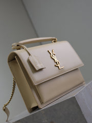 YSL 25S SUNSET MM 25 IN NUDE CALFSKIN GOLD HARDWARE
