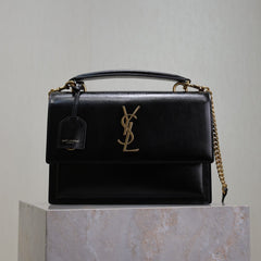 YSL 25S SUNSET MM 25 IN BLACK CALFSKIN GOLD HARDWARE