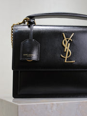 YSL 25S SUNSET MM 25 IN BLACK CALFSKIN GOLD HARDWRE