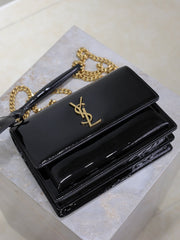 YSL 25S SUNSET MEDIUM 22 IN BLACK SHINY CALFSKIN GOLD HARDWARE
