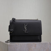 YSL 25S SUNSET MEDIUM 22 IN BLACK GRAINED CALFSKIN SILVER HARDWARE