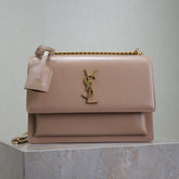YSL 25S SUNSET BAG 22 IN WARM TAUPE PINK CALFSKIN GOLD HARDWARE