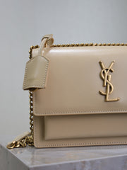 YSL 25S SUNSET BAG 22 IN NUDE CALFSKIN GOLD HARDWARE