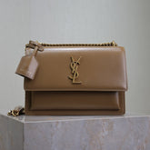 YSL 25S SUNSET BAG 22 IN BROWN CALFSKIN GOLD HARDWARE