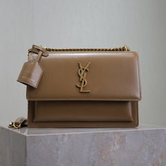 YSL 25S SUNSET BAG 22 IN BROWN CALFSKIN GOLD HARDWARE