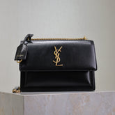 YSL 25S SUNSET BAG 22 IN BLACK CALFSKIN GOLD HARDWARE