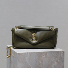 CALYPSO CHAIN BAG 26 IN ARMY GREEN SMOOTH LAMBSKIN