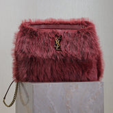 NIKI LARGE 32 IN CURRANT RED RABBIT FUR GOLD HARDWARE