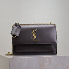 YSL 25S SUNSET BAG 22 IN DARK PURPLE CALFSKIN GOLD HARDWRE