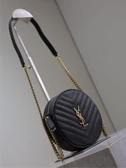 VINYLE SMALL ROUND BAG 17 IN BLACK CAVIAR LEATHER GOLD HARDWARE