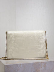 CASSANDRA CHAIN BAG 22 IN WHITE CROCODILE PATTERN CALFSKIN GOLD HARDWARE