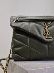 YSL 25S LOULOU PUFFER GM 35 IN DARK OLIVE CALFSKIN GOLD HARDWRE