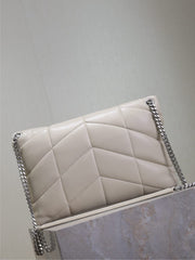 YSL 25S LOULOU PUFFER GM 35 IN SMOKEY TAUPE CALFSKIN SILVER HARDWARE