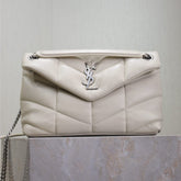 YSL 25S LOULOU PUFFER MM 29 IN SMOKEY TAUPE CALFSKIN SILVER HARDWRE