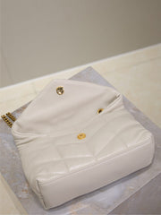 YSL 25S LOULOU PUFFER MINI 23 IN BLANC VINTAGE CALFSKIN GOLD HARDWARE
