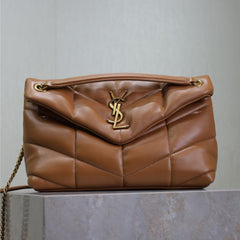 YSL 25S LOULOU PUFFER MM 29 IN CARAMEL CALFSKIN GOLD HARDWRE