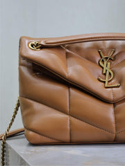 YSL 25S LOULOU PUFFER MM 29 IN CARAMEL CALFSKIN GOLD HARDWRE