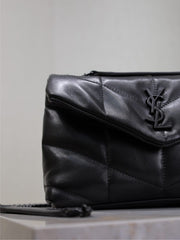 YSL 25S LOULOU PUFFER MINI 23 IN BLACK CALFSKIN BLACK HARDWARE