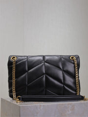 YSL 25S LOULOU PUFFER MM 29 IN BLACK CALFSKIN GOLD HARDWARE