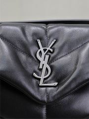 YSL 25S LOULOU PUFFER MM 29 IN BLACK CALFSKIN SILVER HARDWARE