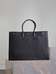 YSL 25S RIVE GAUCHE LARGE TOTE BAG 48 IN BLACK CALFSKIN
