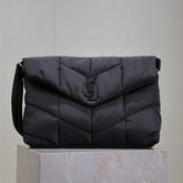 YSL 25S LOULOU PUFFER BAG 34 IN BLACK NYLON SILVER HARDWRE