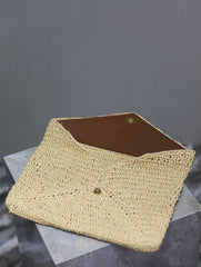 YSL 25S CASSANDRE LARGE ENVELOPE POUCH 29 IN NATURAL RAFFIA GOLD HARDWRE