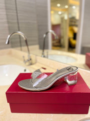 HIGH MULE 60MM IN SILVER SHEEPSKIN AND TRANSPARENT PVC