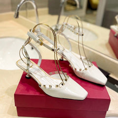 ROCKSTUD SLINGBACK IN WHITE CALFSKIN 50MM