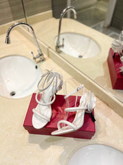 HIGH HEEL SANDAL 10 CM IN WHITE CALFSKIN