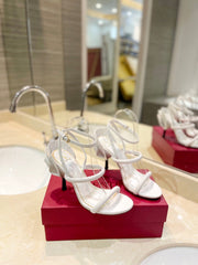 HIGH HEEL SANDAL 10 CM IN WHITE CALFSKIN