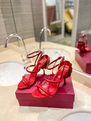 HIGH HEEL SANDAL 10 CM IN CHERRY RED CALFSKIN