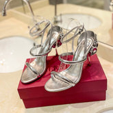 HIGH HEEL SANDAL 10 CM IN SILVER CALFSKIN