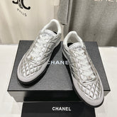 Double C New Quilted Panda Shoes Silver Sheepskin