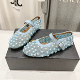 ALAIA PEARL MARY JANE SHOES IN LIGHT BLUE MESH AND CALFSKIN