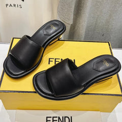 FENDI BAGUETTE MEDIUM-HEEL SANDALS 45 MM IN BLACK CALFSKIN