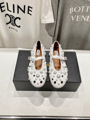 ALAIA PEARL MARY JANE SHOES WHITE LAMBSKIN