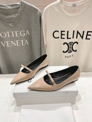 SUZY POINTY TOE BALLERINA IN TAN BEIGE PATENT CALFSKIN