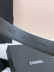 DOUBLE C BELT 30MM IN BLACK CALFSKIN GOLD BUCKLE EMBOSSED LOGO