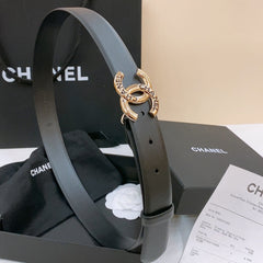 DOUBLE C BELT 30MM IN BLACK CALFSKIN GOLD BUCKLE EMBOSSED LOGO