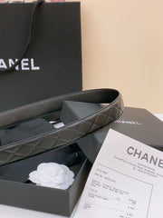 DOUBLE C BELT 30MM IN BLACK QUILTED LAMBSKIN WITH SILVER RESIN BUCKLE EMBOSSED LOGO