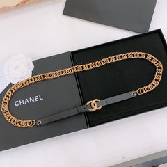 TWISTED GOLD CHAIN BELT IN GOLD METAL BLACK CALFSKIN GOLD BUCKLE