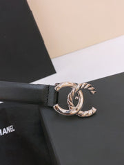 DOUBLE C BELT 20MM IN BLACK CALFSKIN WITH SILVER CHAIN INTERWOVEN BUCKLE