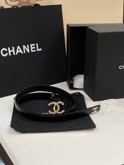 DOUBLE C BELT 20MM IN BLACK CALFSKIN WITH GOLD-TONE CHAIN INTERWOVEN BUCKLE