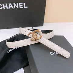 DOUBLE C BELT 20MM IN WHITE CALFSKIN WITH QUILTED STITCHING SPIRAL GOLD BUCKLE